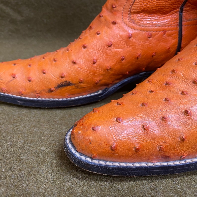 Orange Ostrich Cowboy Western Ranch Exotic Leather Boots Size