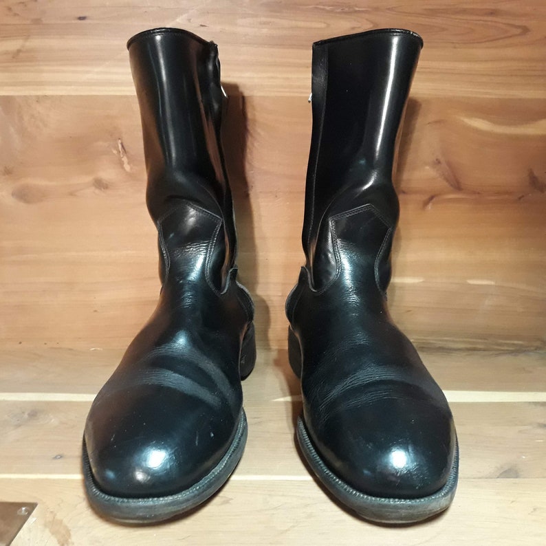 Roper Cowboy Black Leather Boots Inside Zipper Handmade by