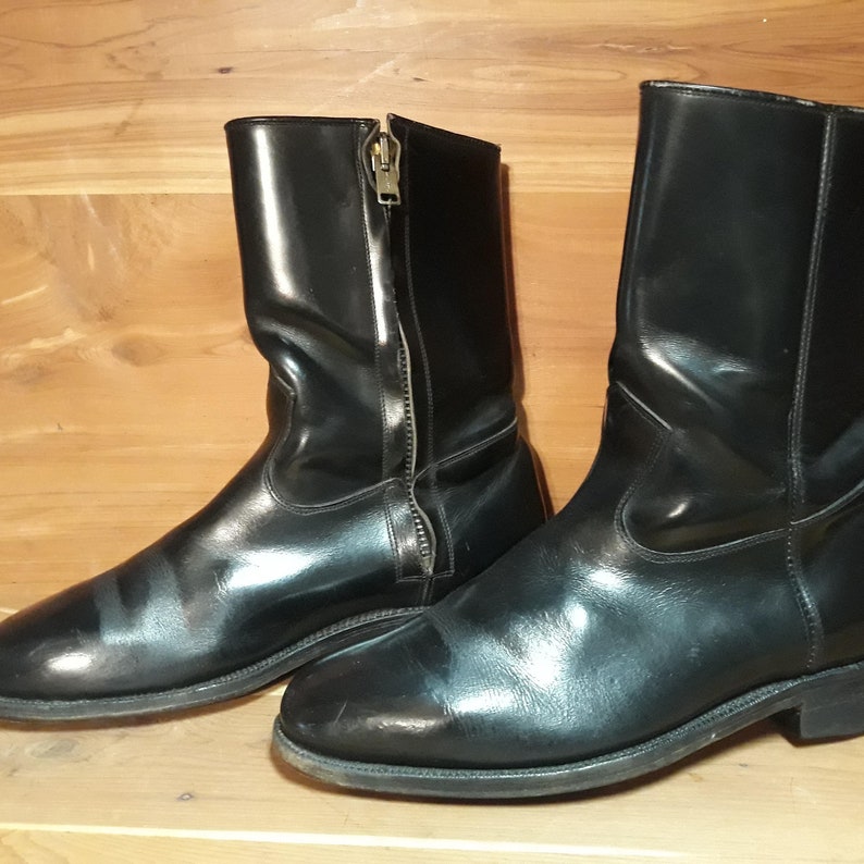 Roper Cowboy Black Leather Boots Inside Zipper Handmade by