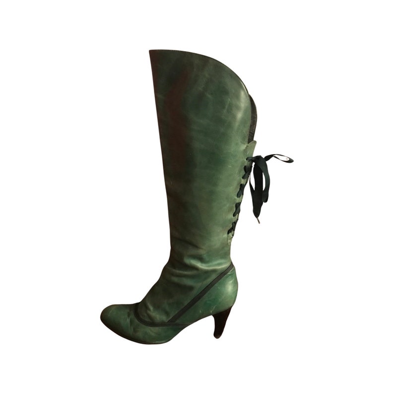 Green Distressed Leather Corset Boots Victorian Romantic Style