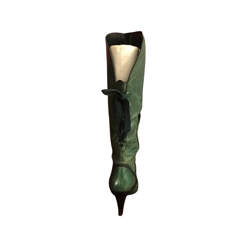 Green Distressed Leather Corset Boots Victorian Romantic Style