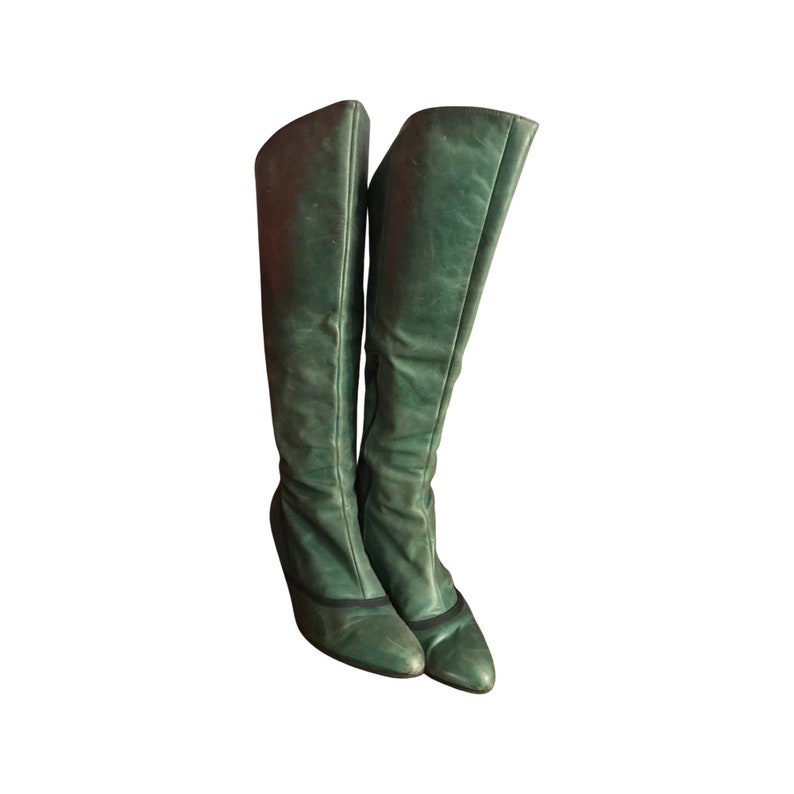 Green Distressed Leather Corset Boots Victorian Romantic Style