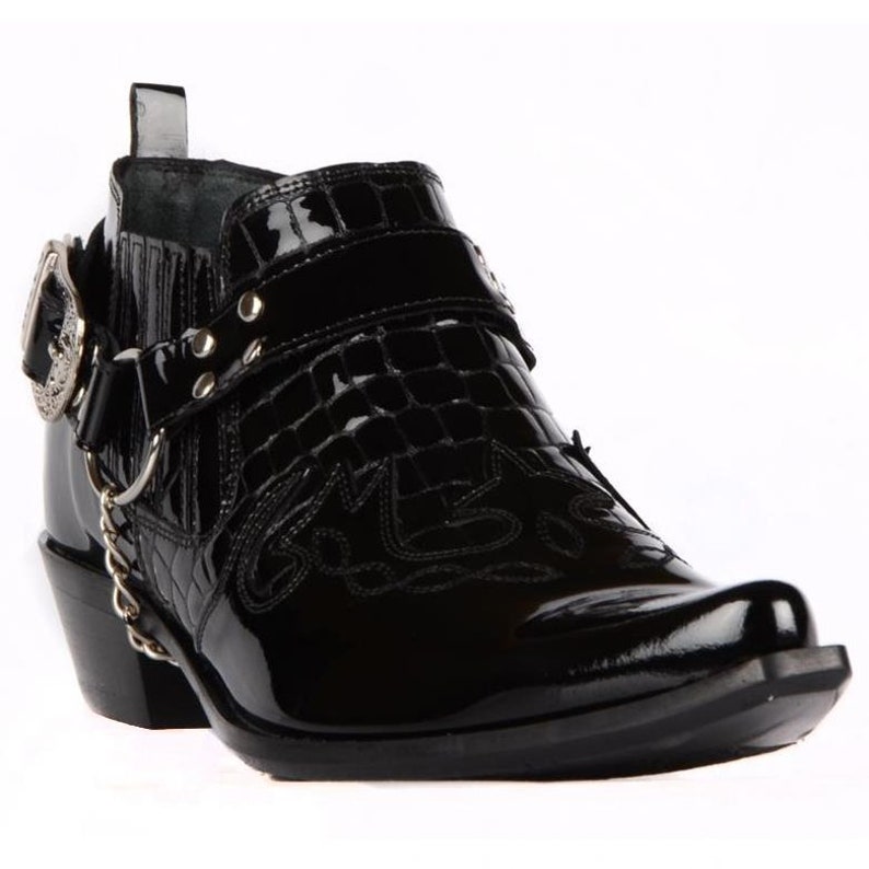 Footcourt Black Patent Cowboy Boots Western Ankle Boots