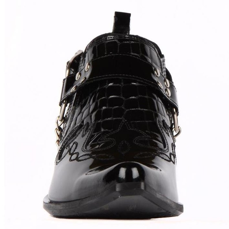 Footcourt Black Patent Cowboy Boots Western Ankle Boots
