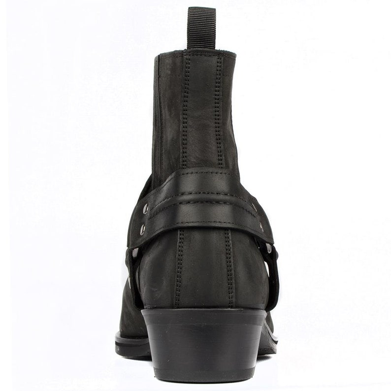 Footcourt Black Genuine Oiled Leather Cowboy Boots Men Biker