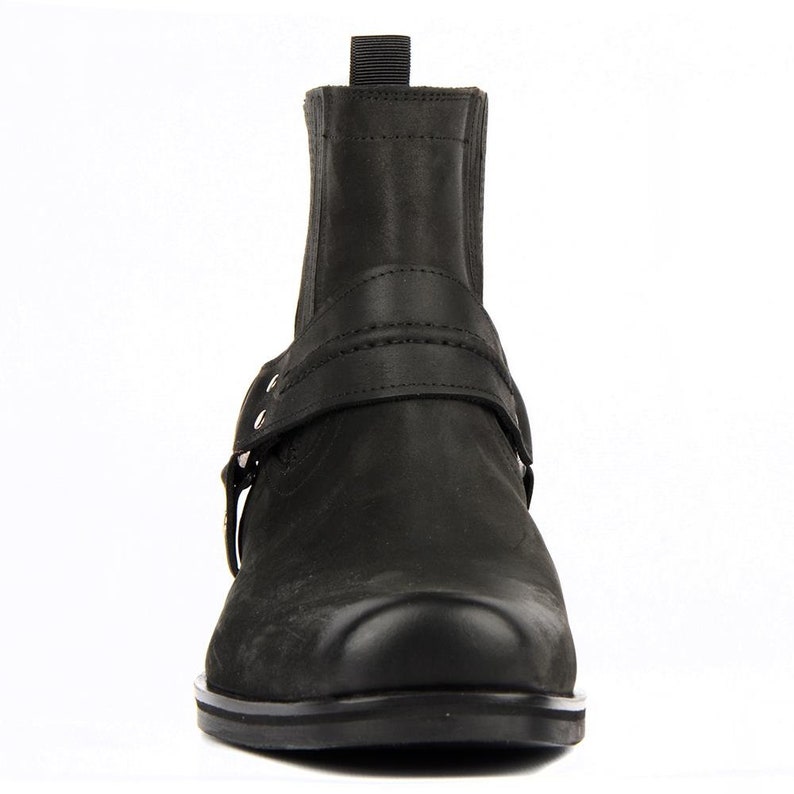 Footcourt Black Genuine Oiled Leather Cowboy Boots Men Biker