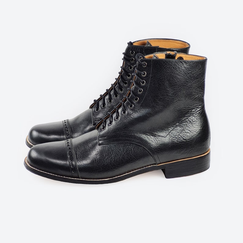 Handmade Black Leather Lace up Boots for Men
