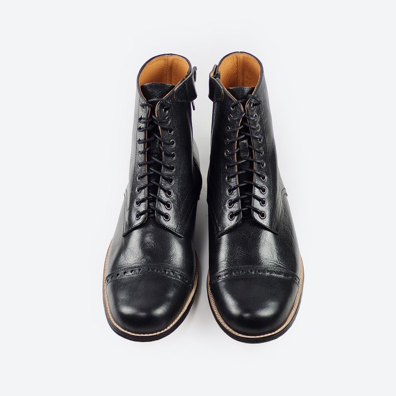 Handmade Black Leather Lace up Boots for Men