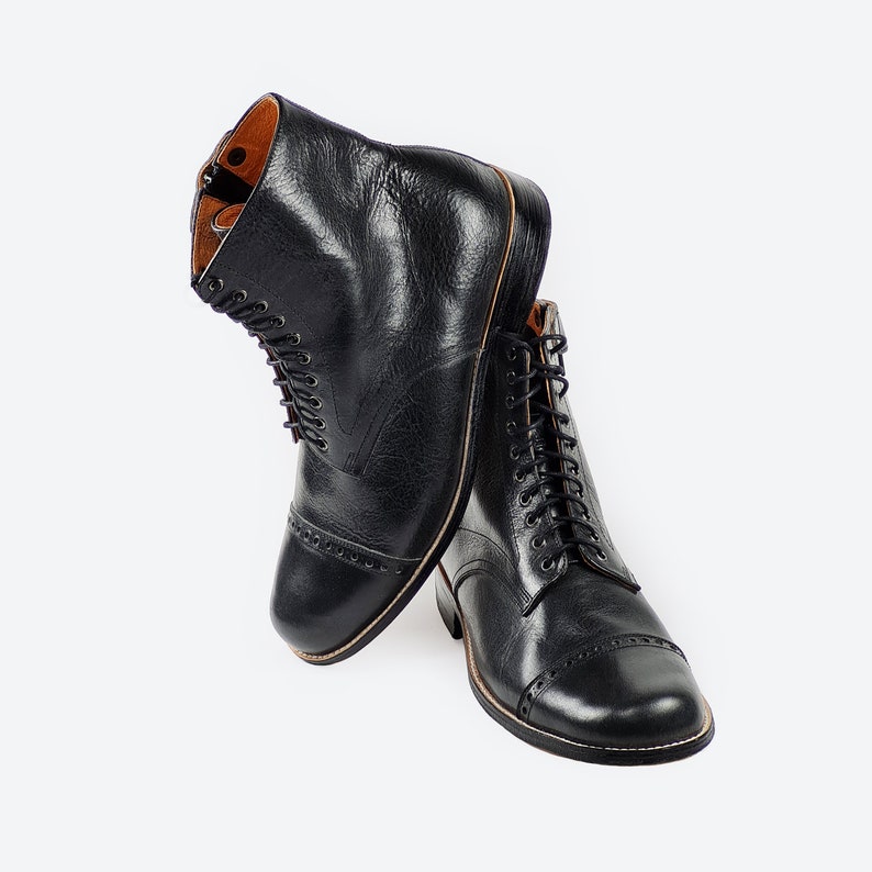 Handmade Black Leather Lace up Boots for Men