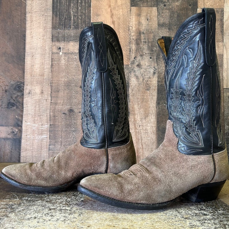 Larry Mahan Vtg Suede Cowboy Boots Mens 10.5 D