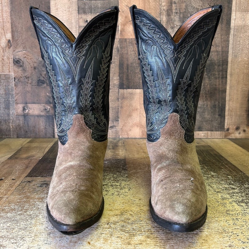 Larry Mahan Vtg Suede Cowboy Boots Mens 10.5 D