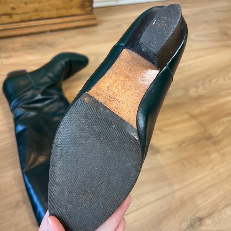 Vintage 1980's or 90's Green Leather Boots Tassel