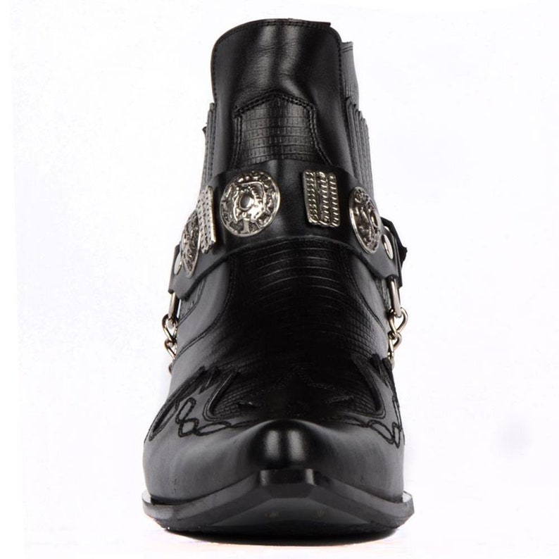 Footcourt Black Cowboy Ankle Boots Men Texas Boots Western
