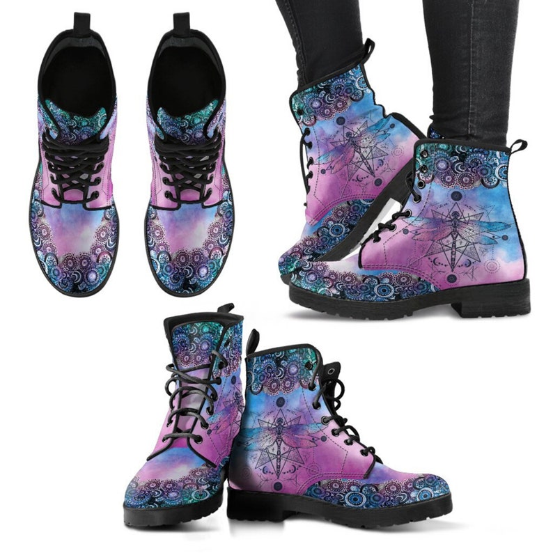 Purple Dragonfly Boots Handcrafted Womens Bohemian Boho Chic