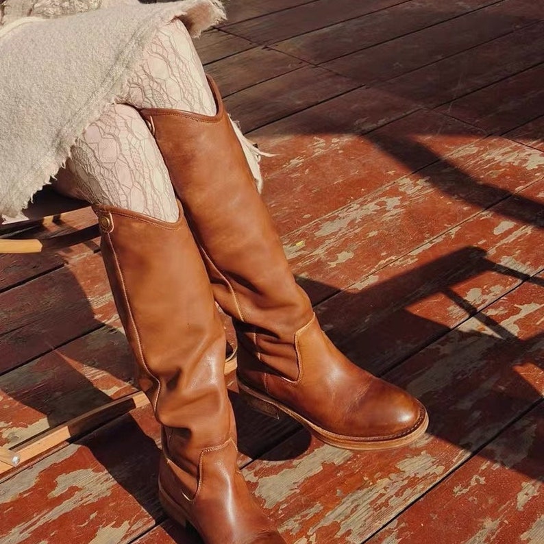Women Leather Boots Pu Leather Boots Vintage Women Boots