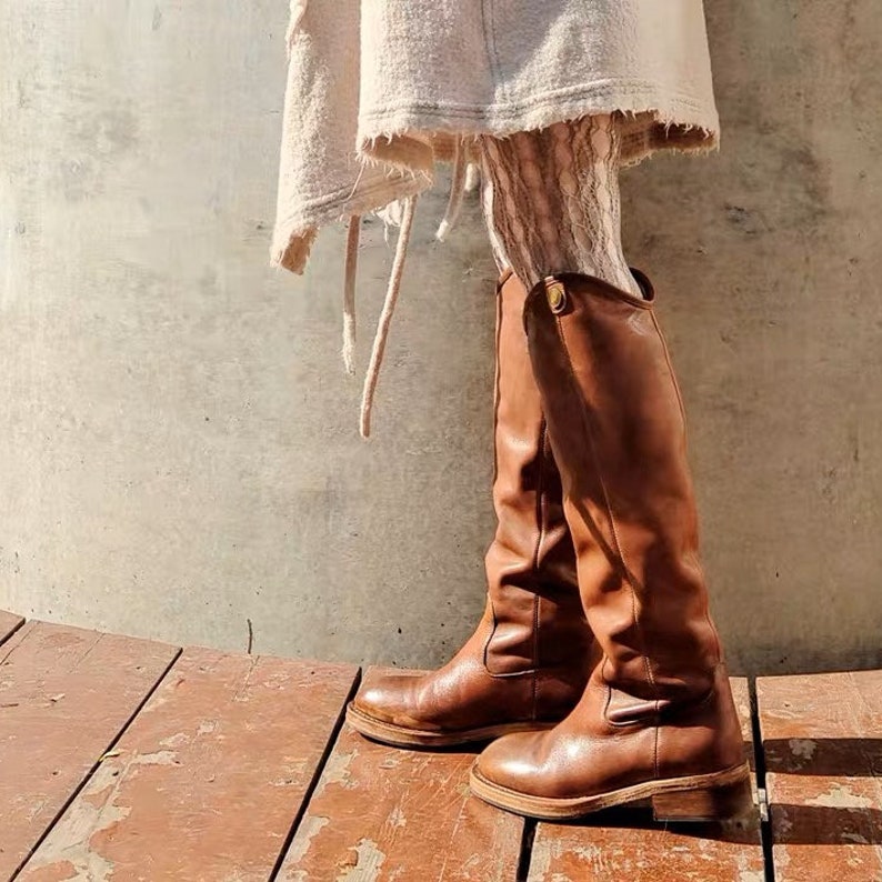 Women Leather Boots Pu Leather Boots Vintage Women Boots