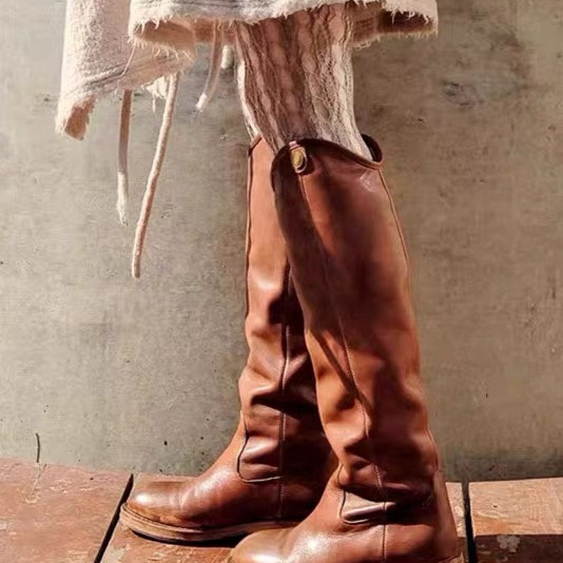 Women Leather Boots Pu Leather Boots Vintage Women Boots