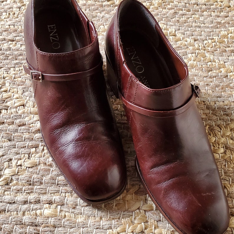 90s Walnut Brown Ankle Boots / 1990s Block Heel Booties /