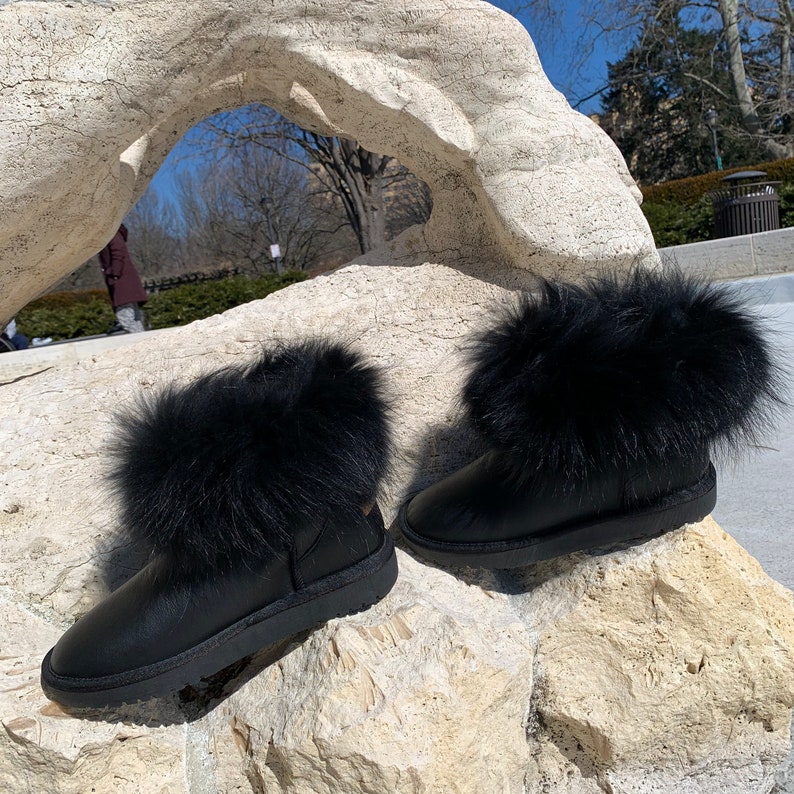 Inoli Brand Black Sheepskin Fur Womens Leather Winter Cold