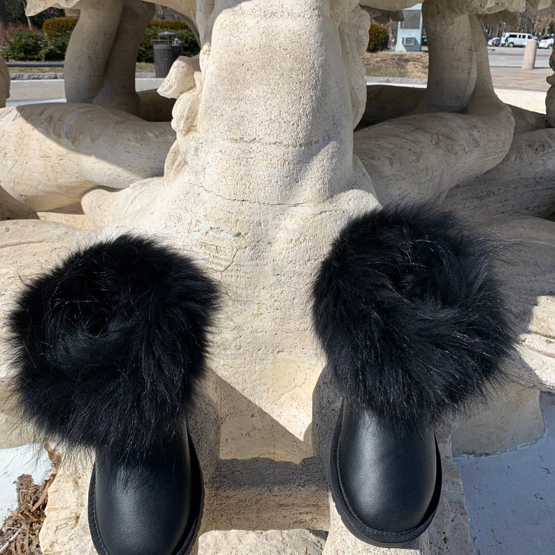 Inoli Brand Black Sheepskin Fur Womens Leather Winter Cold