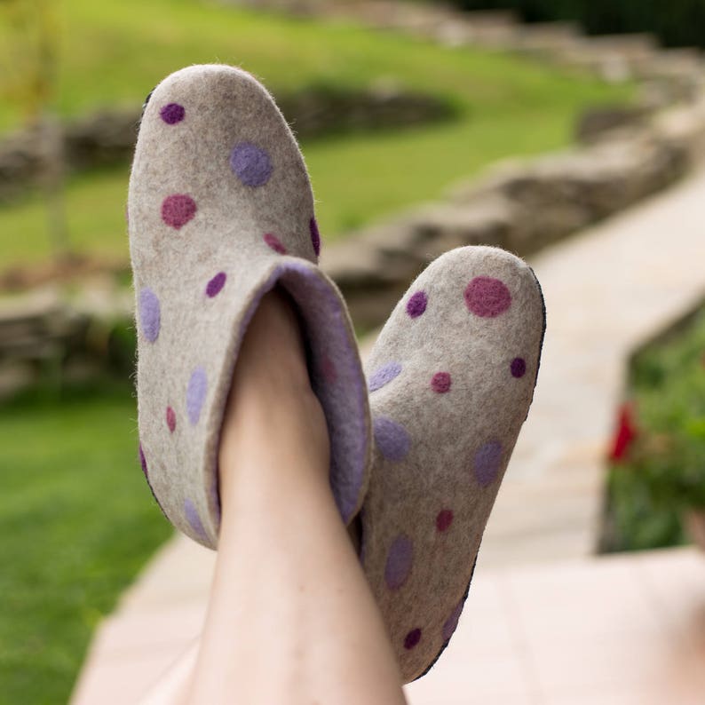 Valenki Grey Wool Shoes Ankle Felt Boots With Polka Dot Great
