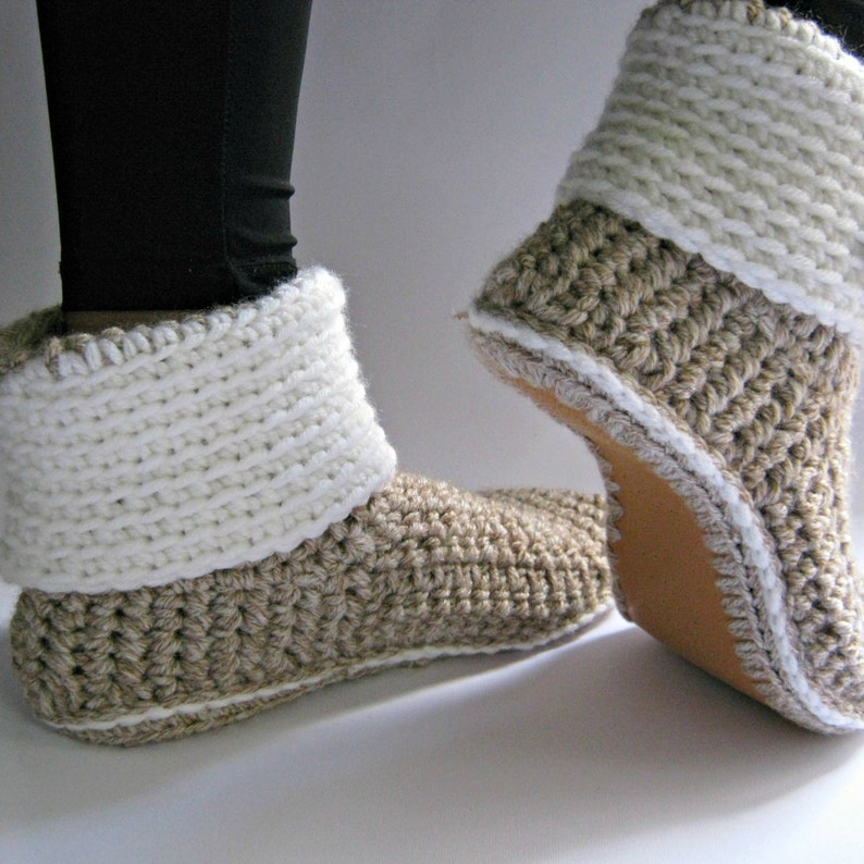 Crochet Slipper Boots With Eco Leather Soles Women Slippers