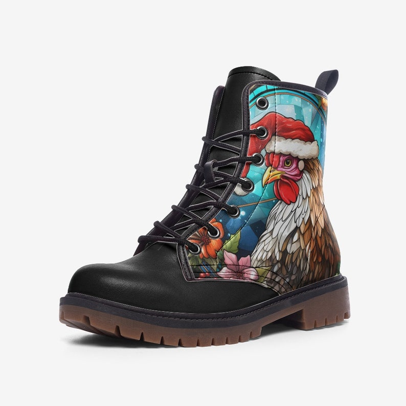 Combat Boots Stained Glass Santa Chicken Boots Goth Shoes Mens
