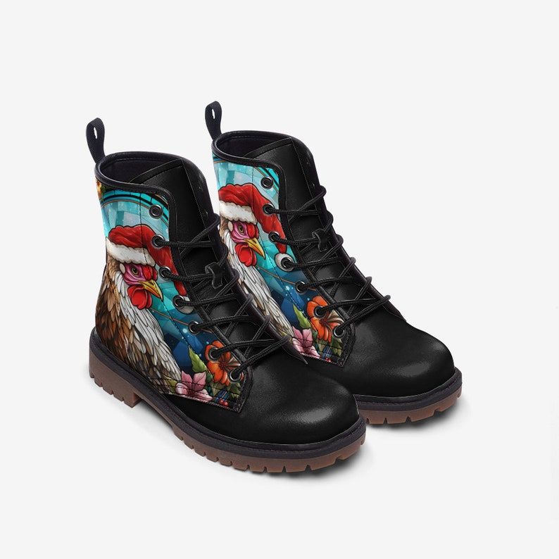 Combat Boots Stained Glass Santa Chicken Boots Goth Shoes Mens