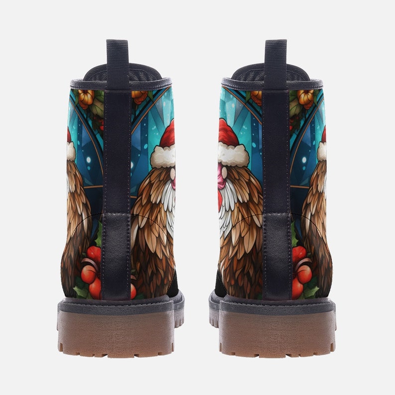 Combat Boots Stained Glass Santa Chicken Boots Goth Shoes Mens