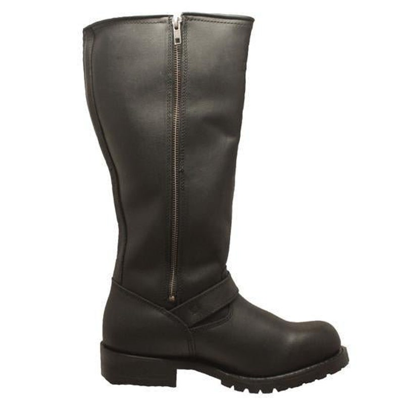 Mens 16 Black Engineer Zipper Biker Leather Boots