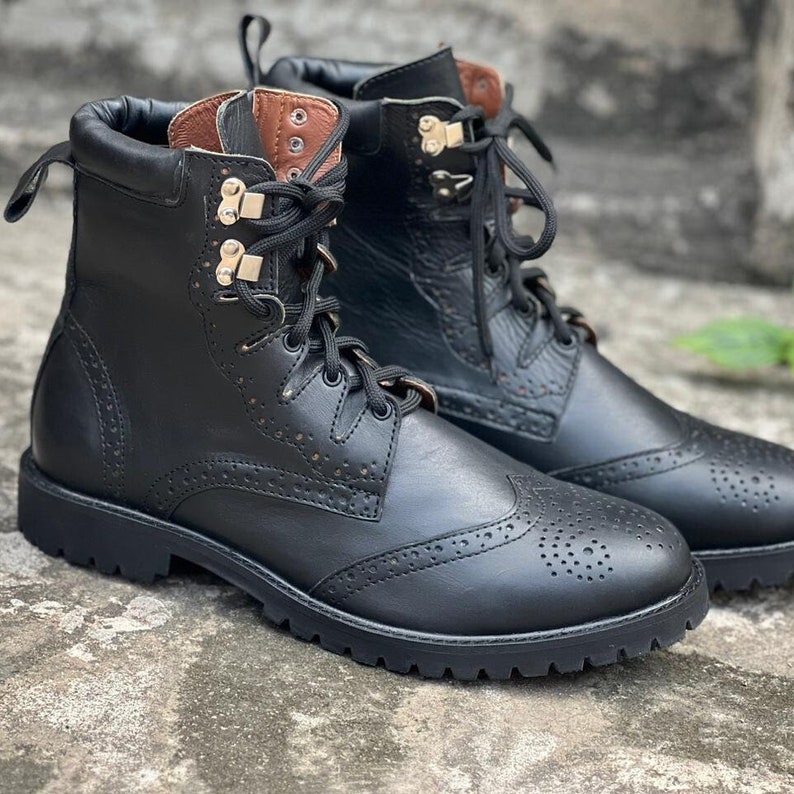 Scottish Ghillie Brogue Leather Boots for Men Handmade