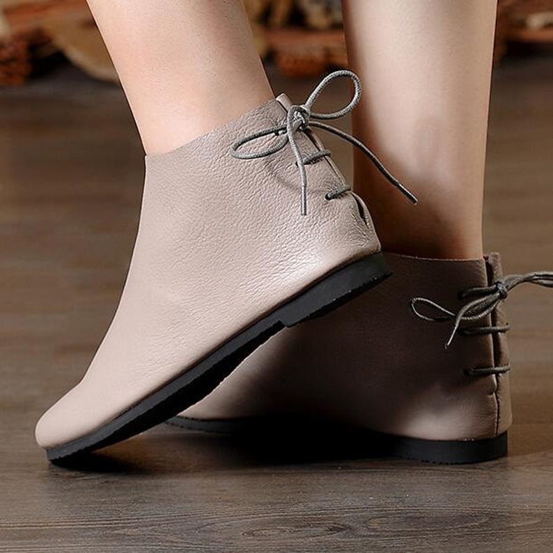 Handmade Gray Shoesankle Bootsoxford Women Fall Shoes Flat