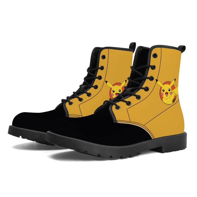Custom Pikachu Inspired Vegan Leather Combat Boots Pokemon