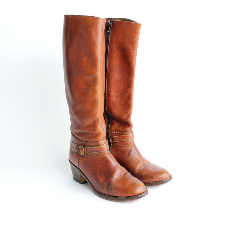 Size 6.5 7 Vintage Supple Leather Riding Boots Brown