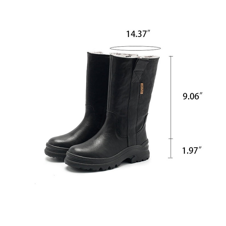 Shearling Lined Snow Boots Dwarves Leather Mid Calf Boots in