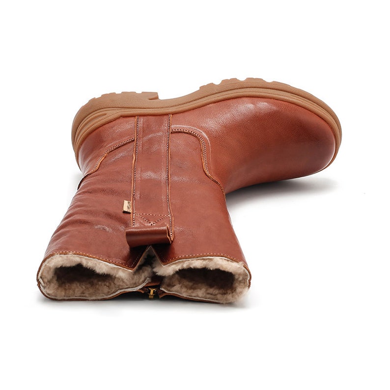 Shearling Lined Snow Boots Dwarves Leather Mid Calf Boots in