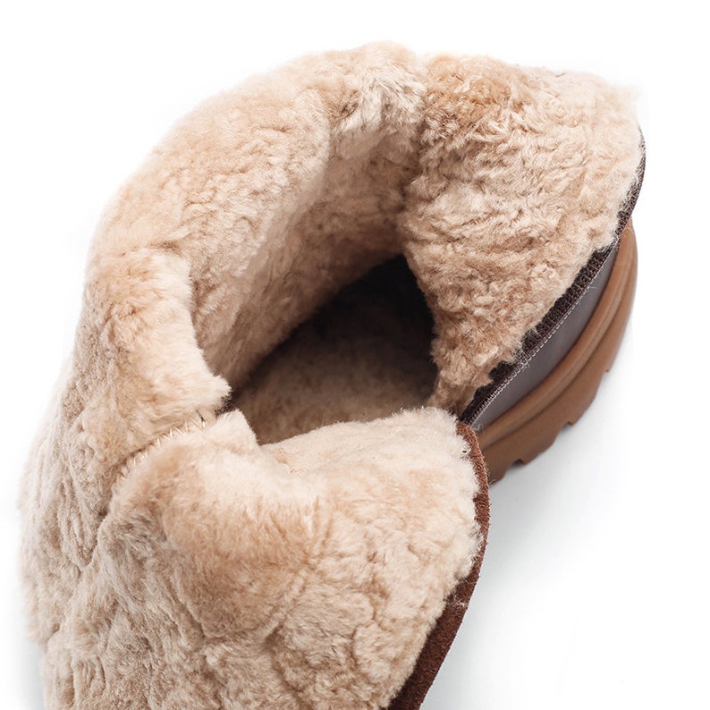 Shearling Lined Snow Boots Dwarves Leather Mid Calf Boots in