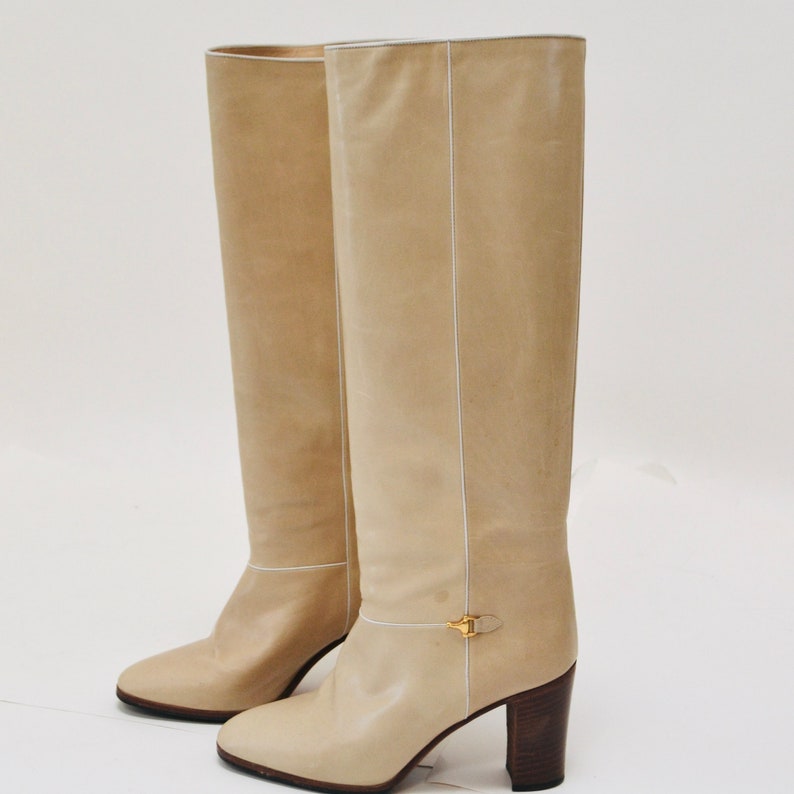 80s Vintage Gucci Tan Leather Boots Size 38 US 7 7 1/2 High