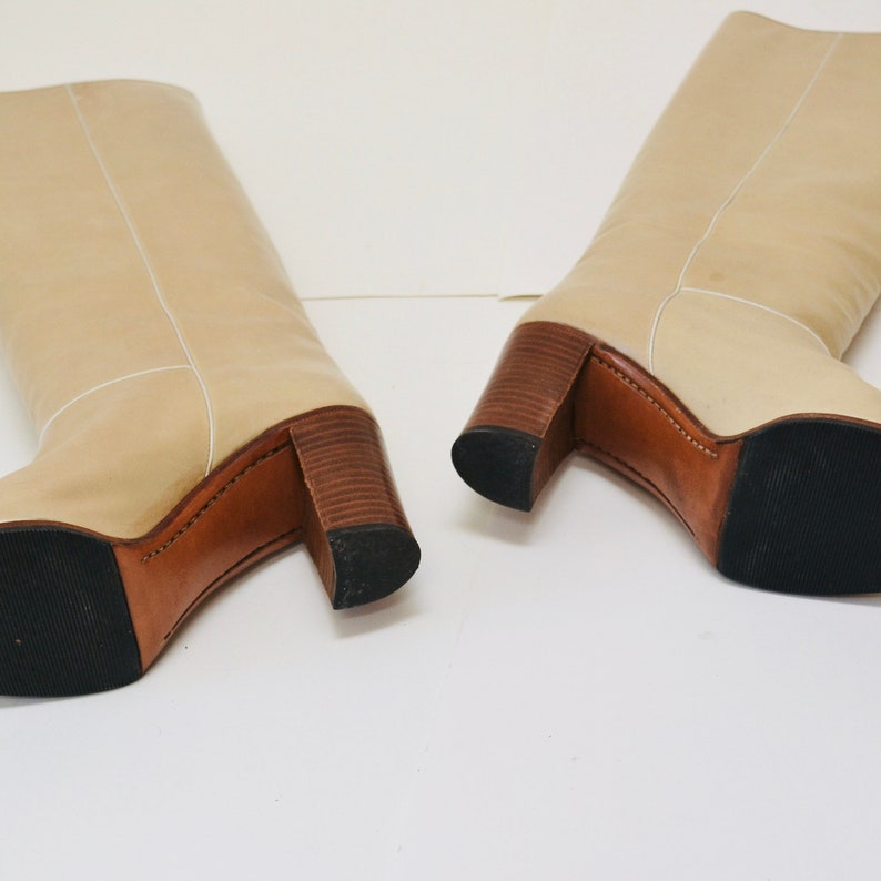 80s Vintage Gucci Tan Leather Boots Size 38 US 7 7 1/2 High