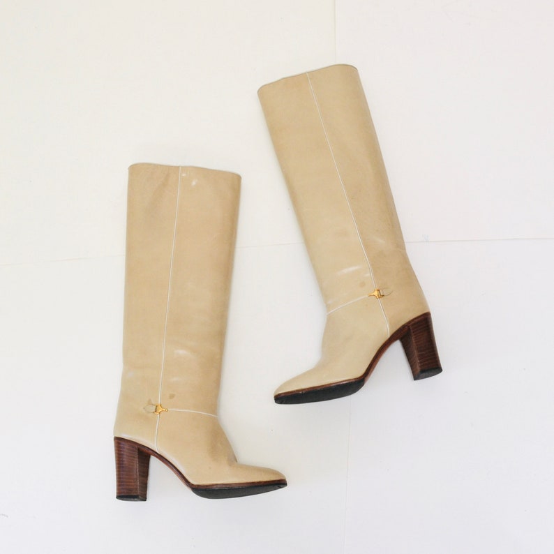 80s Vintage Gucci Tan Leather Boots Size 38 US 7 7 1/2 High
