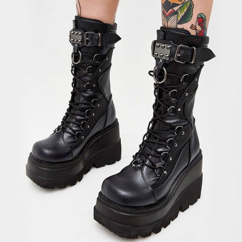 Platform Motorcycle Boots-black Motorcycle Platform Rave