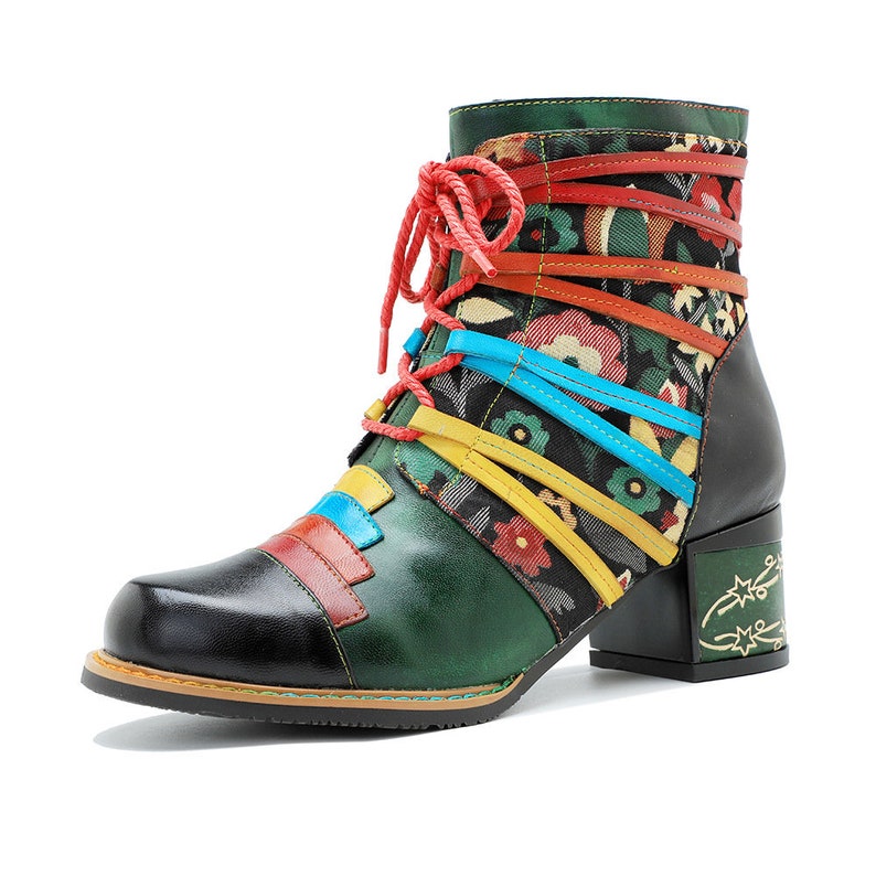 Multicolor Ankle Boots Lace up Women Vintage Boots Handmade