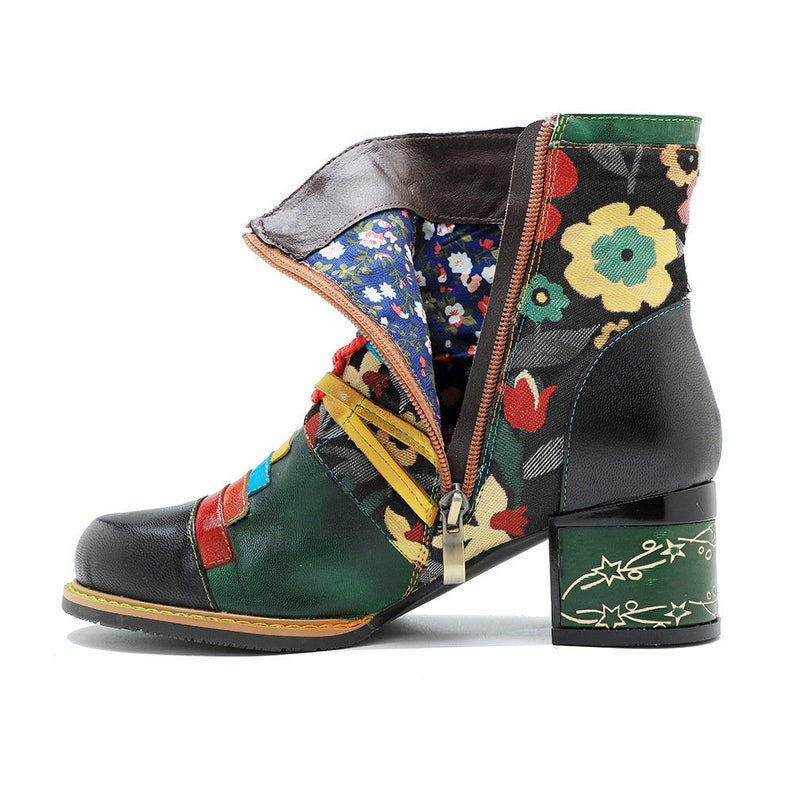 Multicolor Ankle Boots Lace up Women Vintage Boots Handmade
