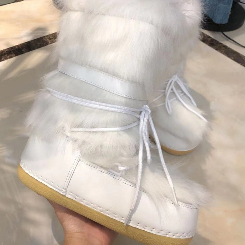 Boots White Fluffy Winter Fur Size Snow Women Faux Warm Furry