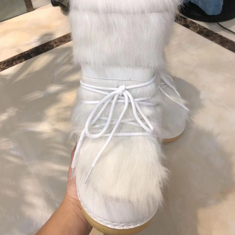 Boots White Fluffy Winter Fur Size Snow Women Faux Warm Furry