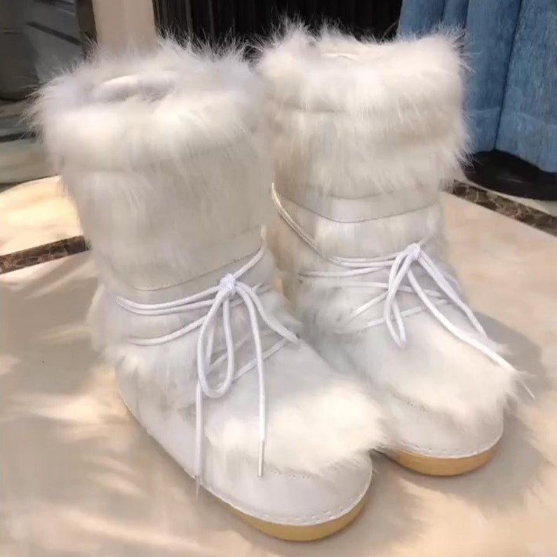 Boots White Fluffy Winter Fur Size Snow Women Faux Warm Furry