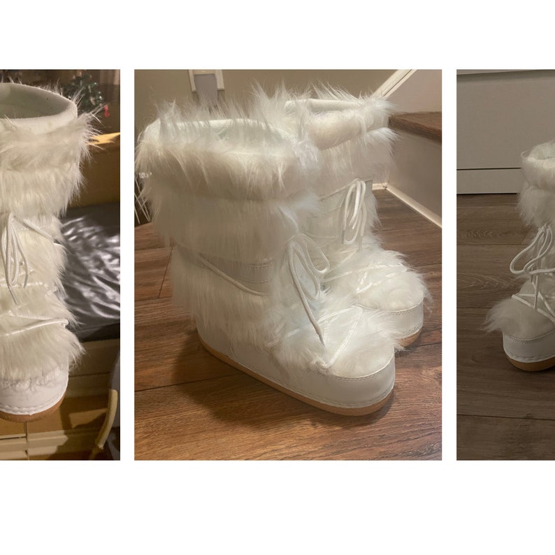 Boots White Fluffy Winter Fur Size Snow Women Faux Warm Furry