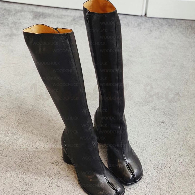 Men's Women's Black Leather Knee Boots Size 35-48
