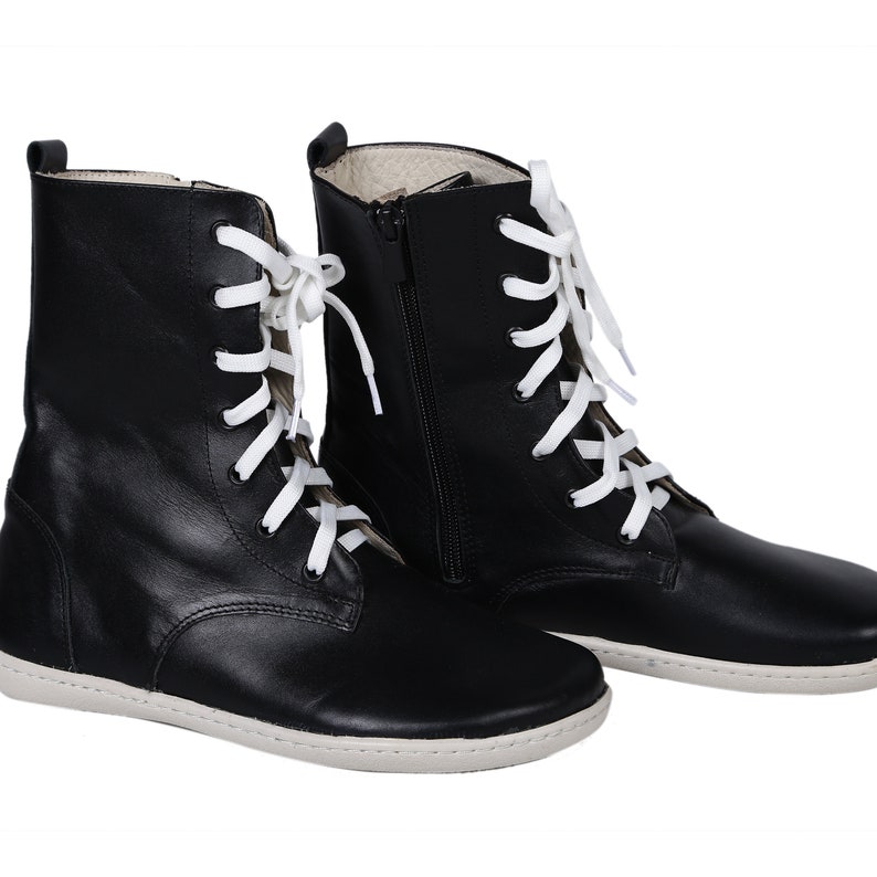MEN BOOT BLACK Smooth Leather Handmade Barefoot Grounding