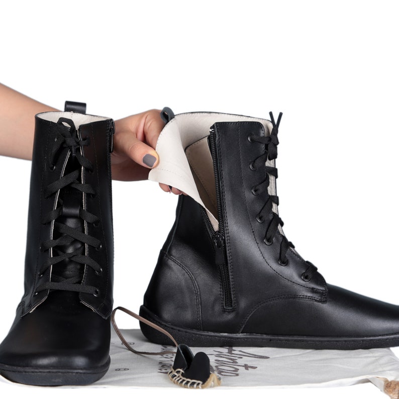 MEN BOOT BLACK Smooth Leather Handmade Barefoot Grounding